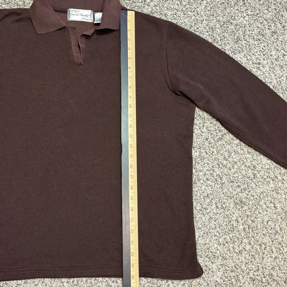 Vintage Sarah‎ Bentley Brown Knit Polo Shirt Women L Long Sleeve Cotton Blend - Picture 6 of 10